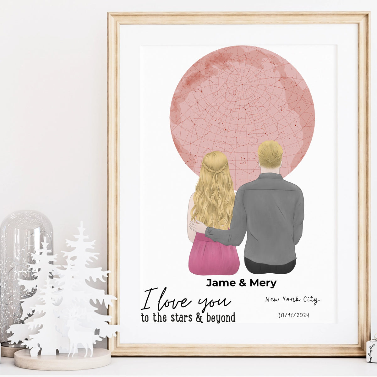 Custom Paintings According to Start Map Design. Thoughty Gift Personalized Paintings. Gifts for Her, Digital Drawings, Family Illustrations, Wedding Gifts, Gifts for Him