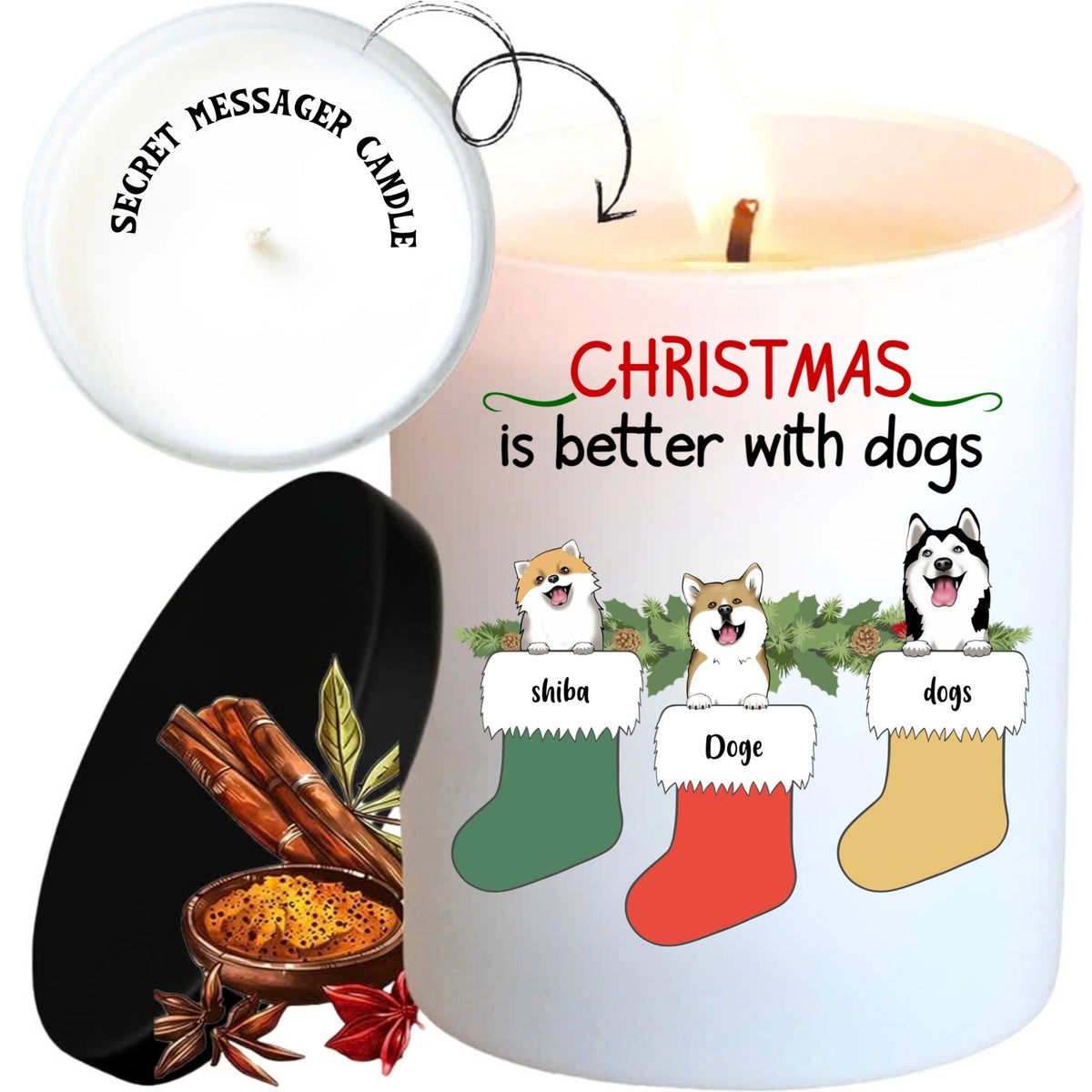 Custom scented candles, custom scented christmas candles, christmas gifts dogs, size 12 Oz - burn time up to 40h