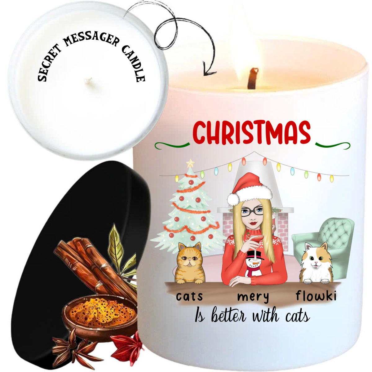 Personalized scented candles, personalized christmas scented candles, christmas gifts girl pets, size 12 Oz - burn time up to 40 hours