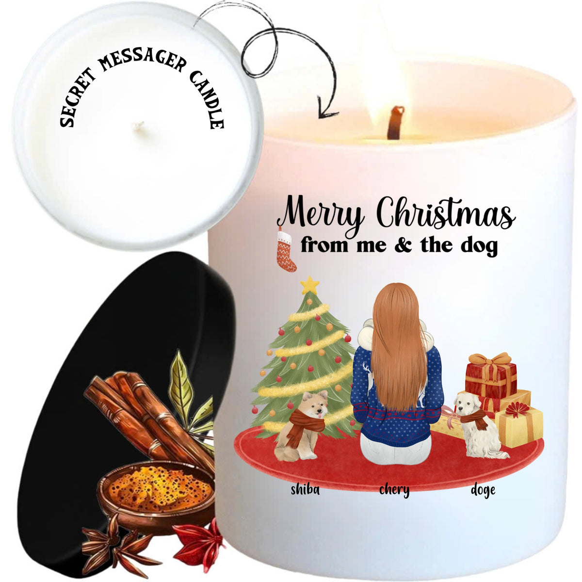 Personalized scented candles, personalized christmas scented candles, christmas gifts merry christmas withdogs, size 12 Oz - burn time up to 40 hours