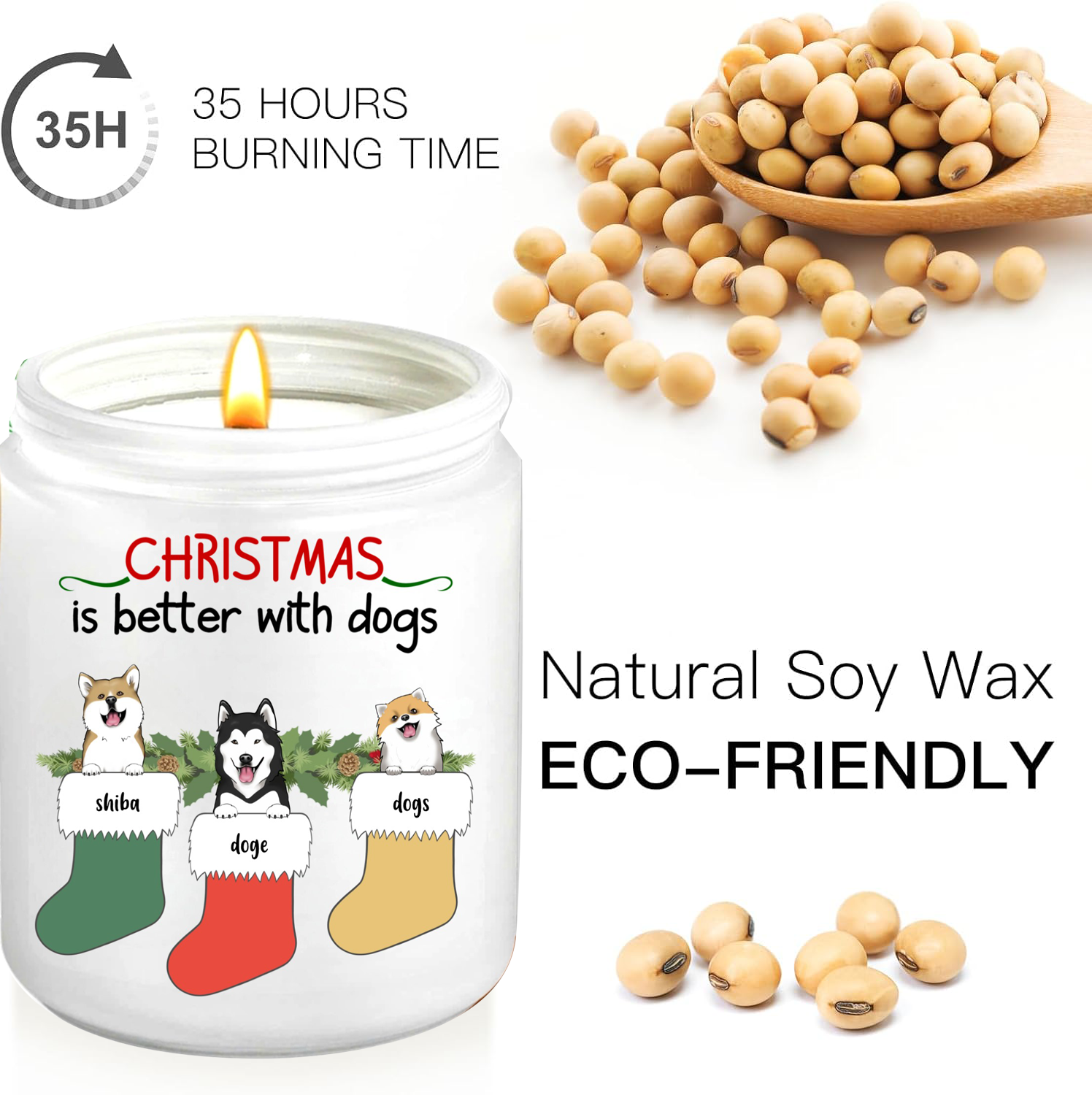 Christmas Candles. ThoughtyGift Personalized Candles. Meaningful Christmas Gifts. Smokeless scented candles, pure bean wax, size 8 Oz - fragrance spreads 35m2