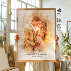 Personalised Wedding Portrait, Painting from Photo, Custom Watercolour Print, Couple Anniversary, Handmade Illustration, Gift Her Him [fbk]