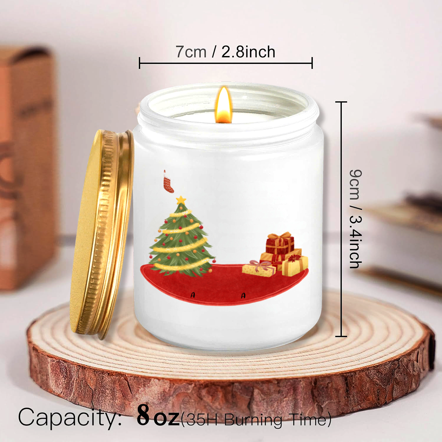 Christmas Candles. ThoughtyGift Custom Candles. Meaningful Christmas Gifts. Smokeless scented candles, pure bean wax, size 8 Oz - fragrance spreads 35m2