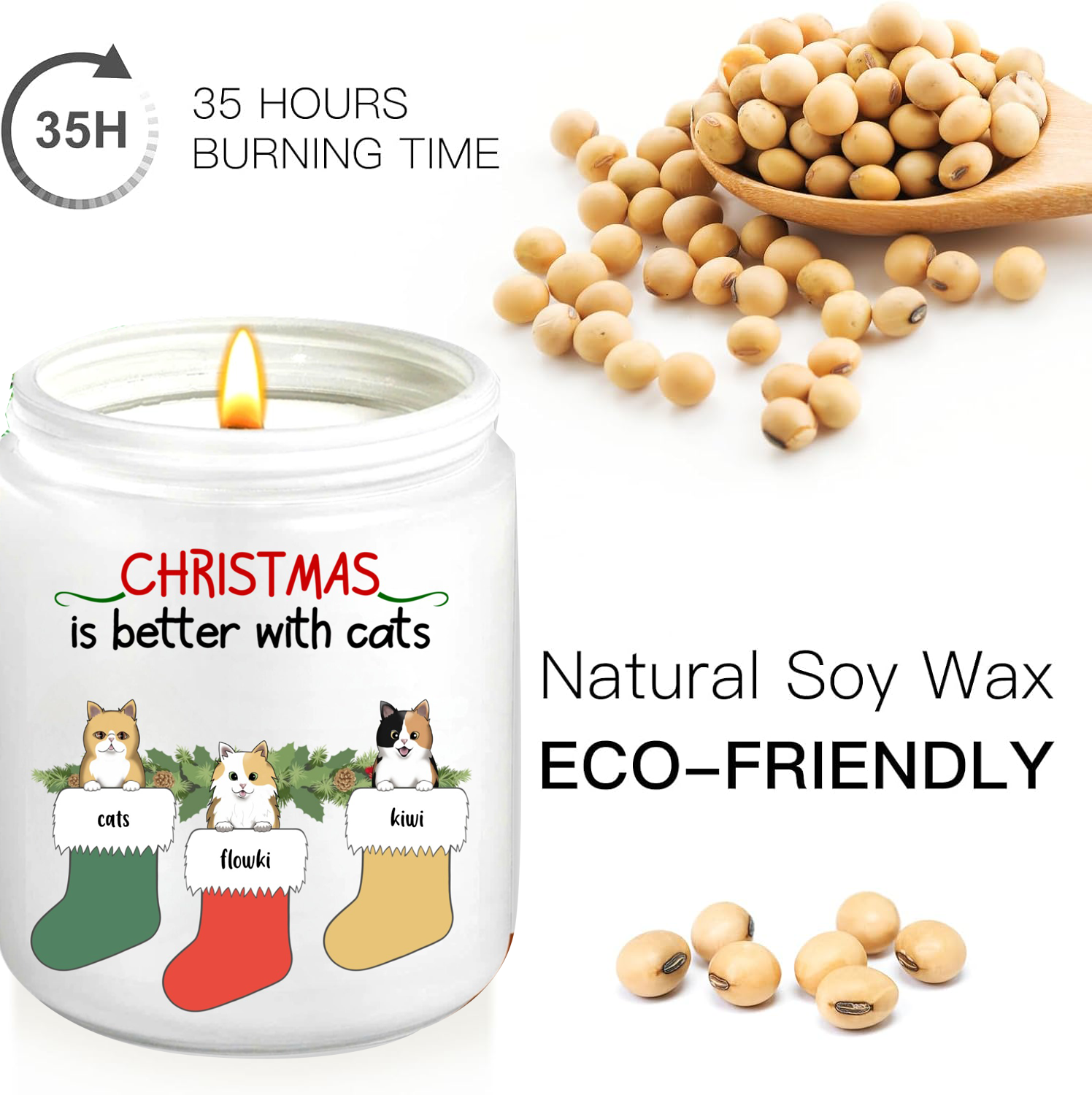 Christmas Candles. ThoughtyGift Custom Candles. Meaningful Christmas Gifts. Smokeless scented candles, pure bean wax, size 8 Oz - fragrance spreads 35m2